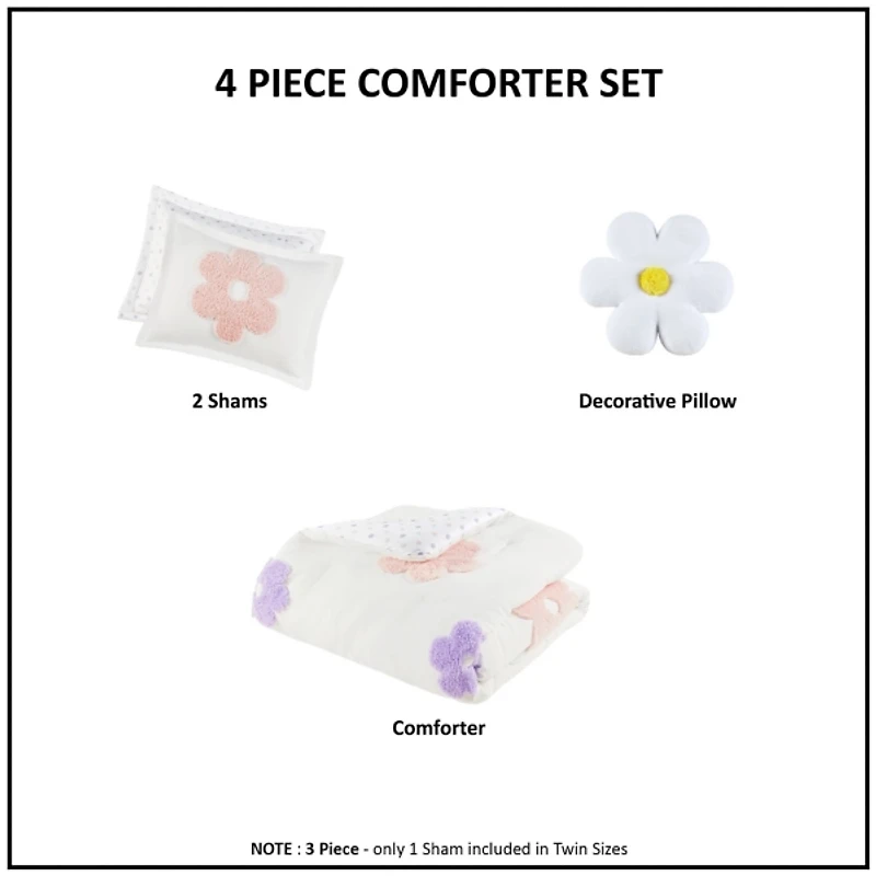 Ivory Floral Kids 4-pc. Full/Queen Comforter Set
