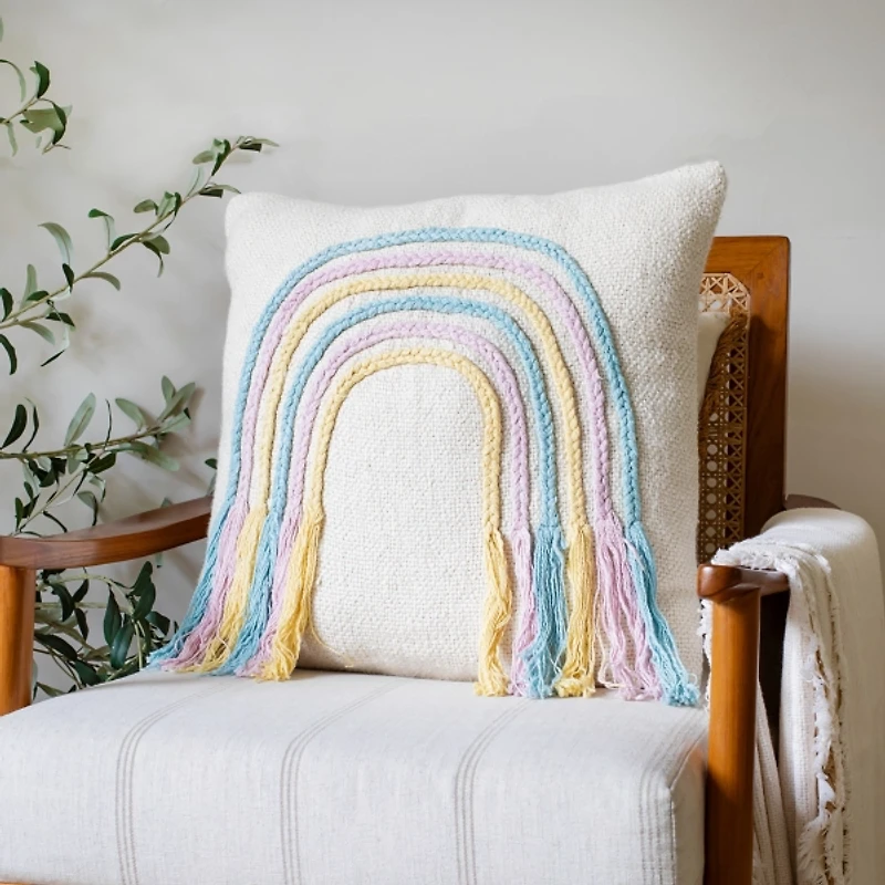 Rainbow with Fringe Throw Pillow