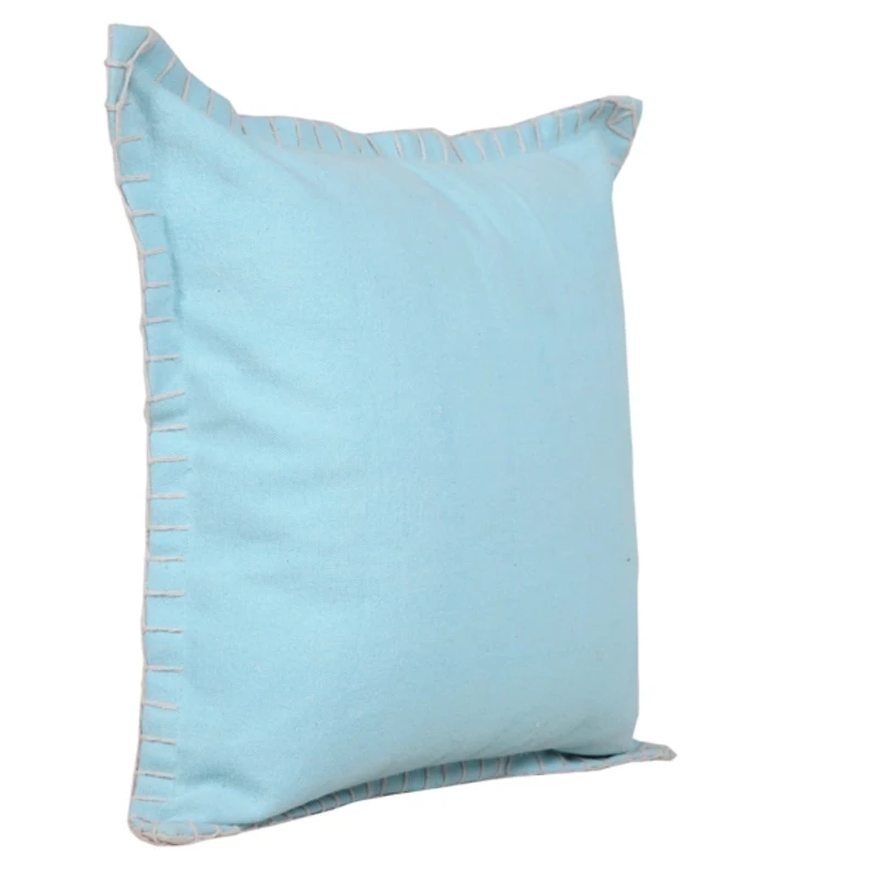 Solid Blue Embroidered Edge Pillow