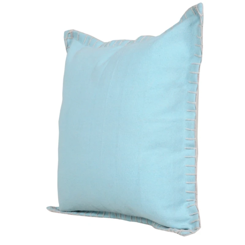 Solid Blue Embroidered Edge Pillow