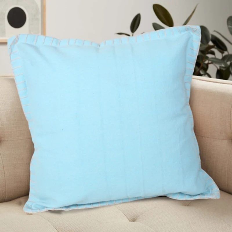 Solid Blue Embroidered Edge Pillow