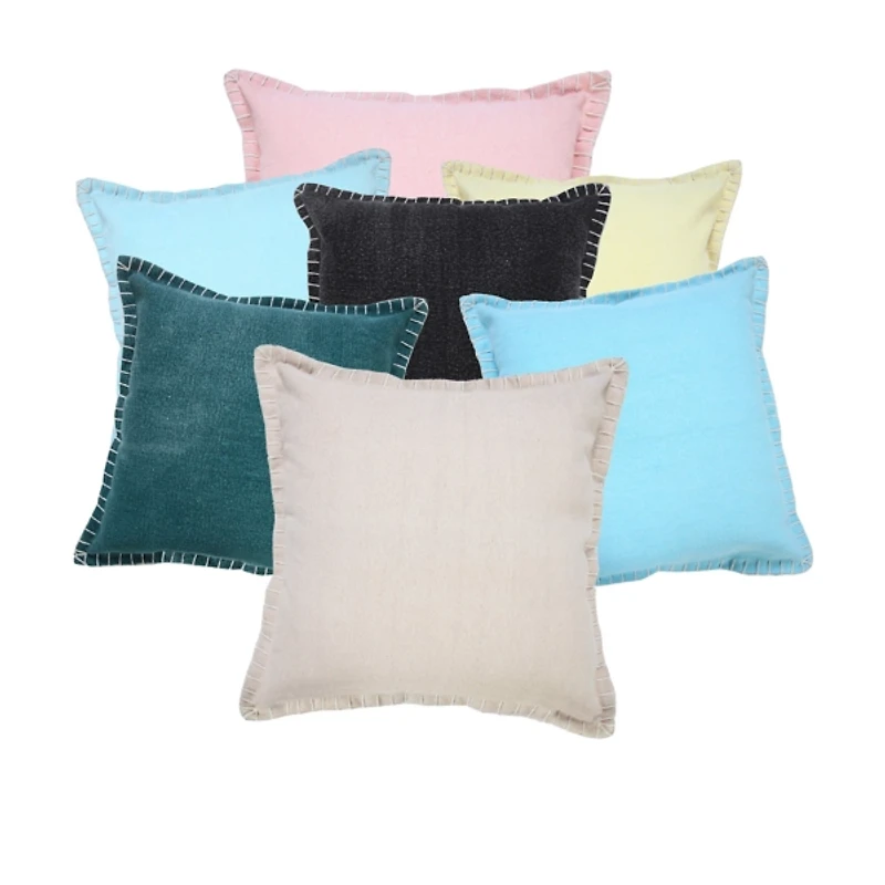 Solid Blue Embroidered Edge Pillow