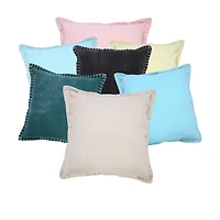 Solid Blue Embroidered Edge Pillow
