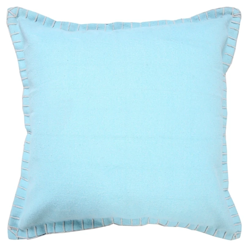 Solid Blue Embroidered Edge Pillow