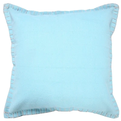 Solid Blue Embroidered Edge Pillow