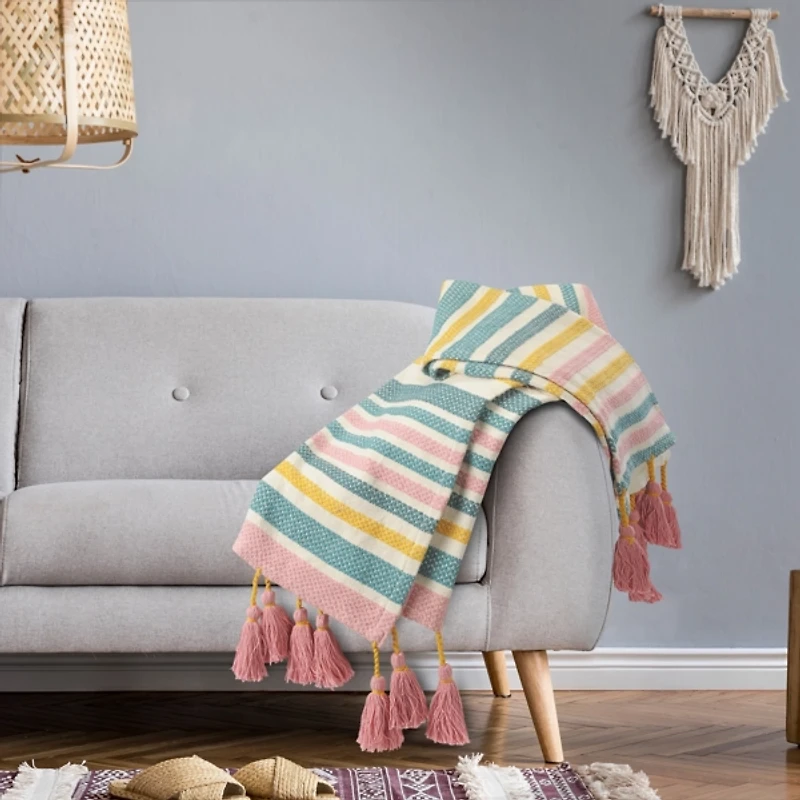 Rainbow Handwoven Tassel Throw