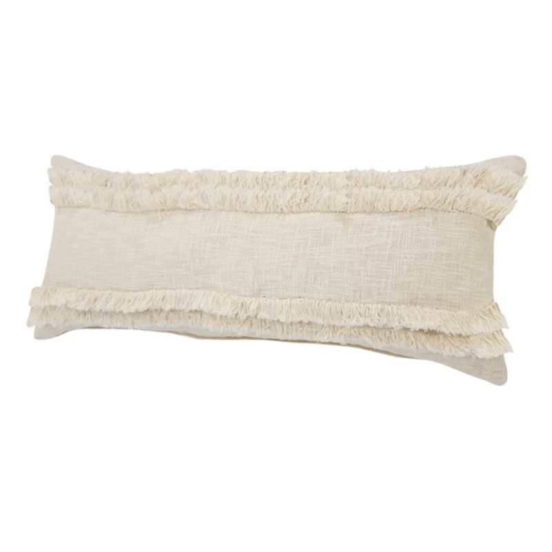 Cream Textured Fringe Lumbar Pillow