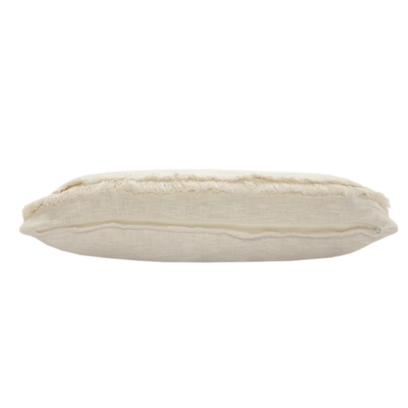 Cream Textured Fringe Lumbar Pillow
