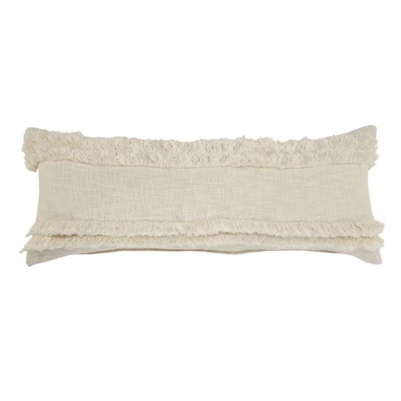Cream Textured Fringe Lumbar Pillow