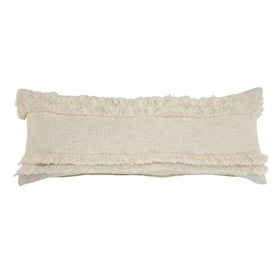 Cream Textured Fringe Lumbar Pillow