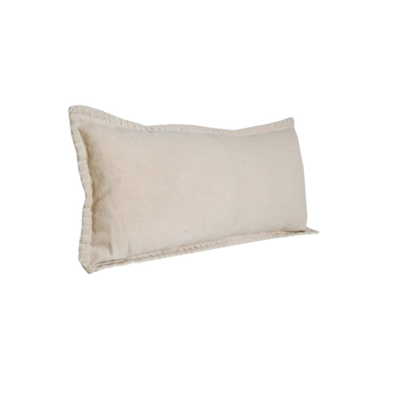 Beige Embroidered Edge Lumbar Pillow