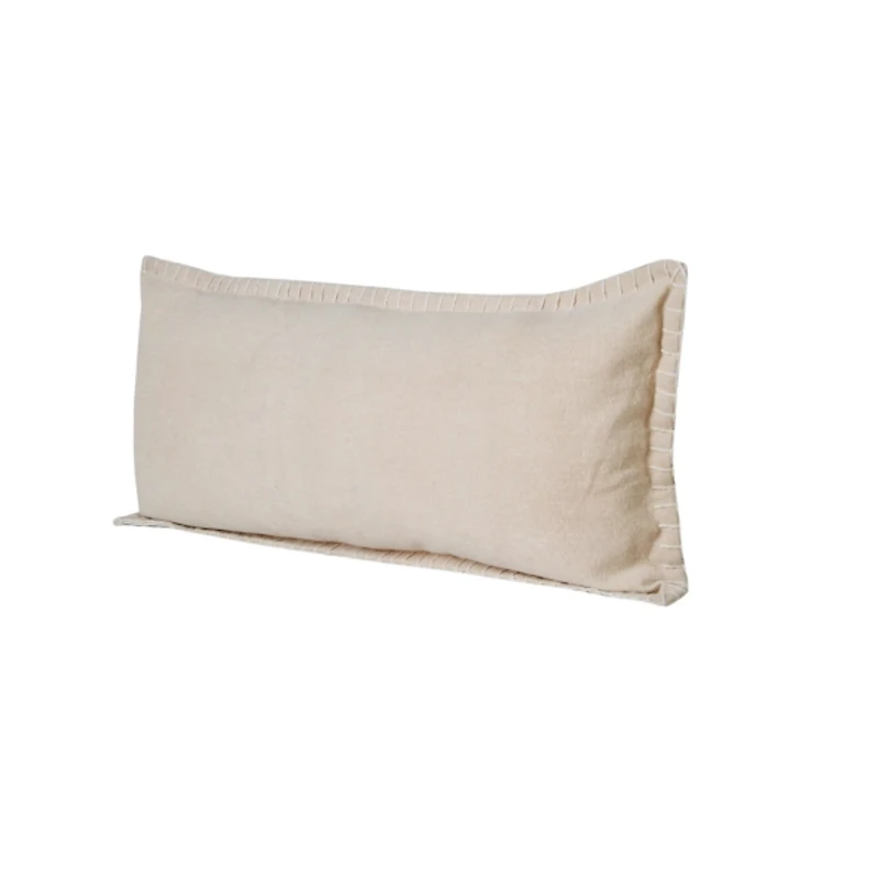 Beige Embroidered Edge Lumbar Pillow