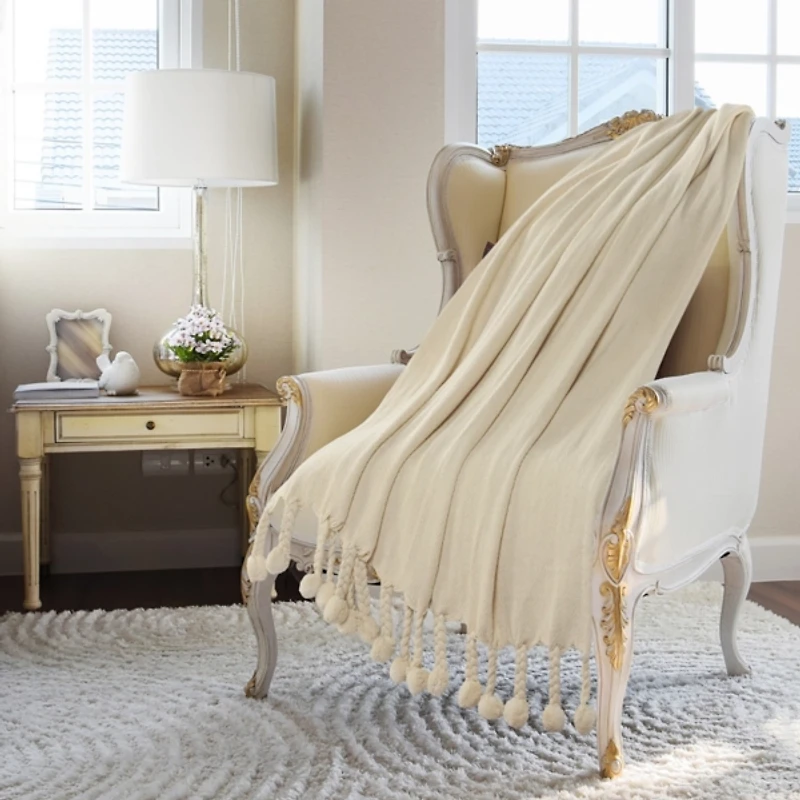 Sundry Cream Chevron Tassel Throw