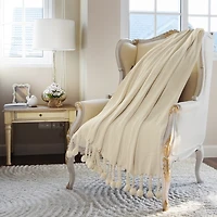 Sundry Cream Chevron Tassel Throw
