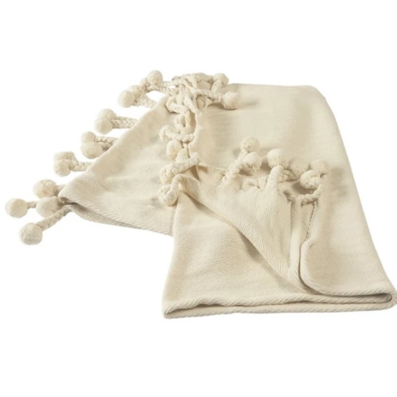 Sundry Cream Chevron Tassel Throw