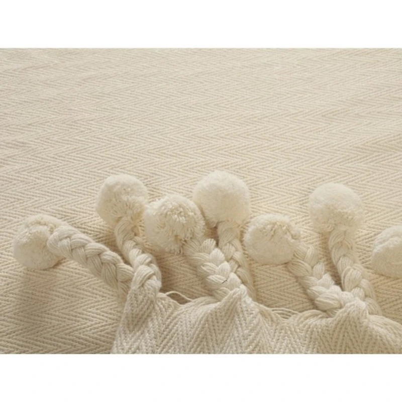 Sundry Cream Chevron Tassel Throw