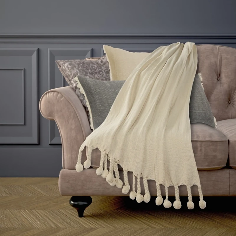 Sundry Cream Chevron Tassel Throw