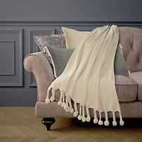 Sundry Cream Chevron Tassel Throw