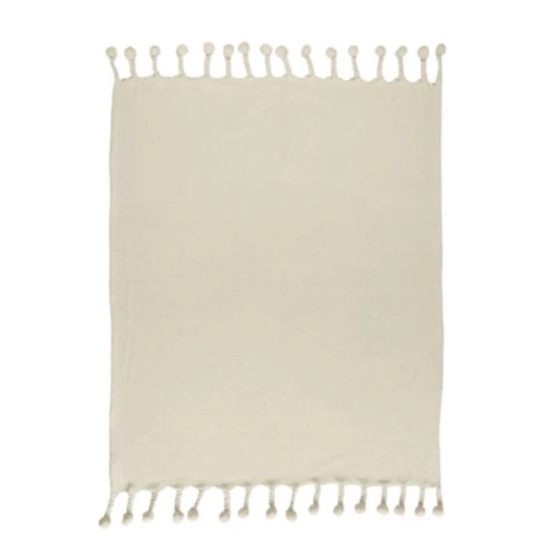 Sundry Cream Chevron Tassel Throw