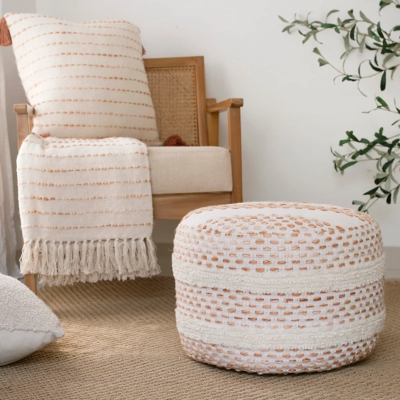 White and Red Dash Pouf