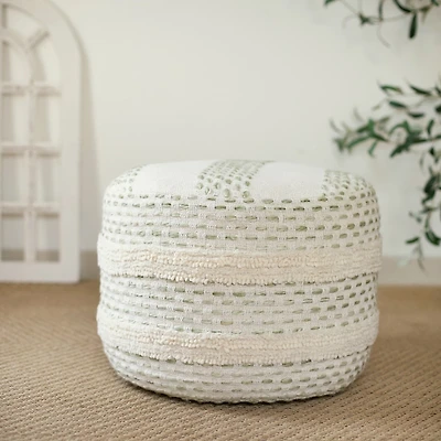 White and Sage Dash Pouf