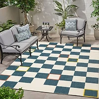 Navy and White Checkered Indoor/Outdoor Rug