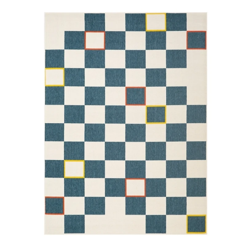 Navy and White Checkered Indoor/Outdoor Rug