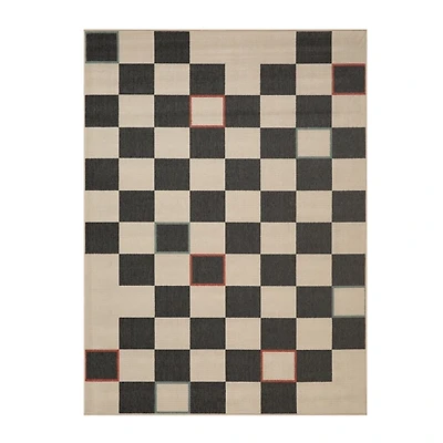 Black and Ivory Checkered Indoor/Outdoor Rug