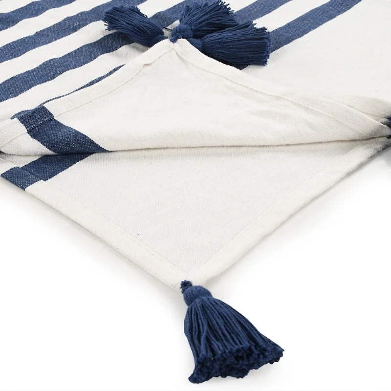 Navy and White Striped Harbor Throw Blanket