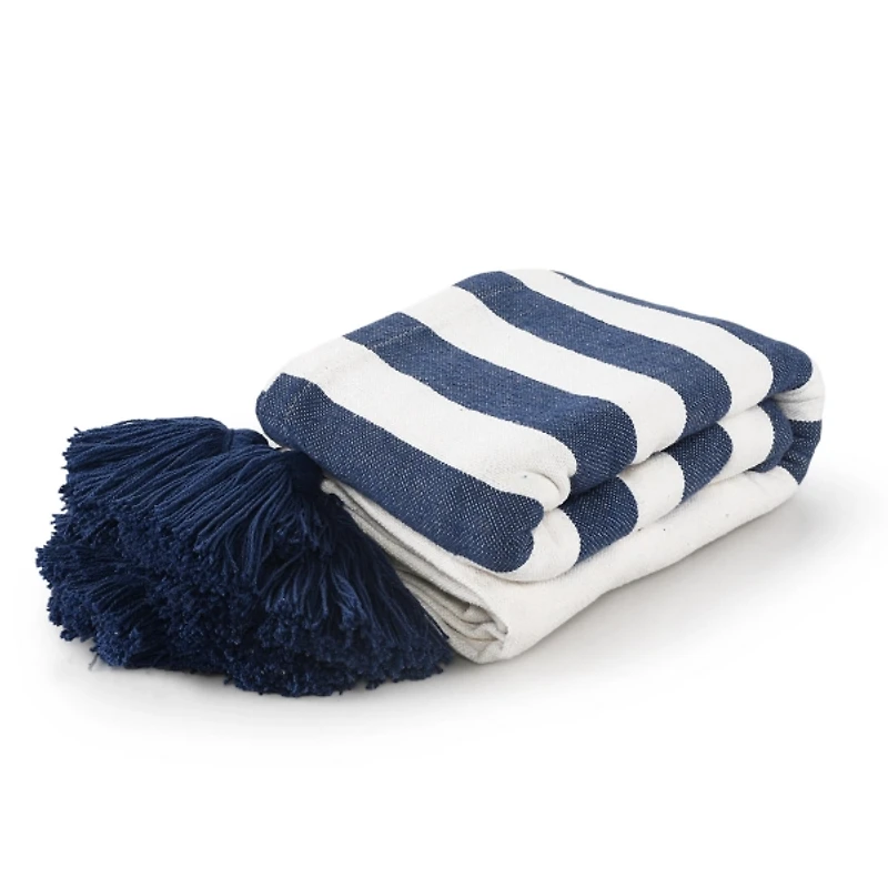 Navy and White Striped Harbor Throw Blanket