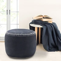 Navy Cotton Pouf with White Stitching