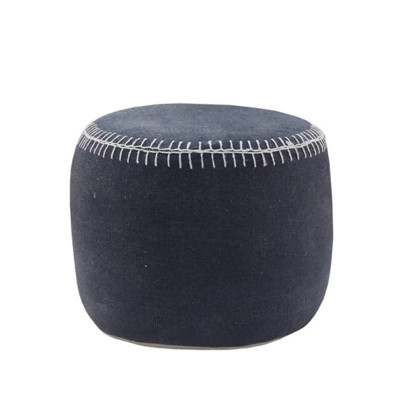 Navy Cotton Pouf with White Stitching