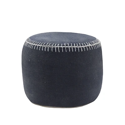 Navy Cotton Pouf with White Stitching