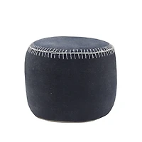 Navy Cotton Pouf with White Stitching