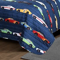 Blue Race Cars Kids 3-pc. Full/Queen Quilt Set