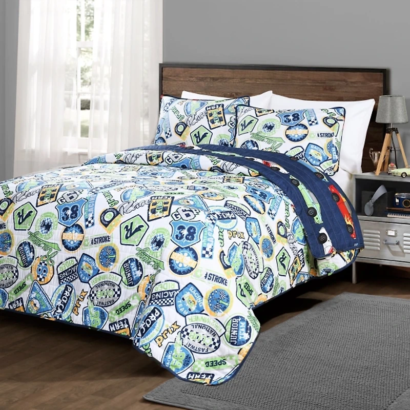 Blue Race Cars Kids 2-pc. Twin Quilt Set