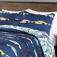 Blue Race Cars Kids 2-pc. Twin Quilt Set