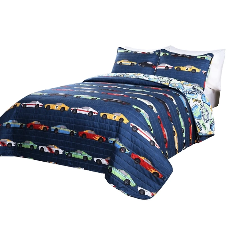 Blue Race Cars Kids 2-pc. Twin Quilt Set
