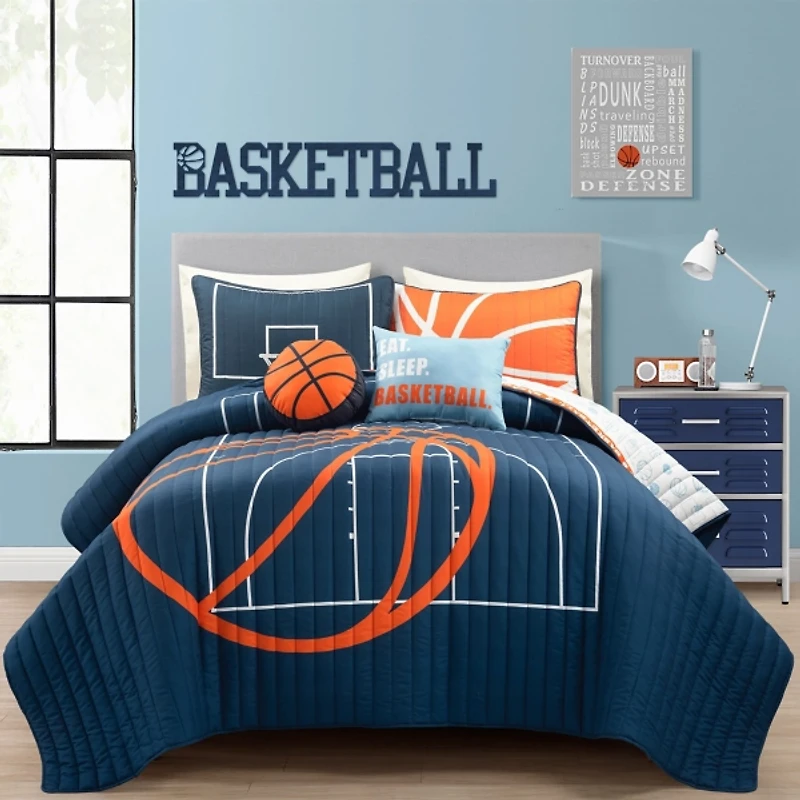 Navy Basketball Kids 5-pc. Full/Queen Quilt Set