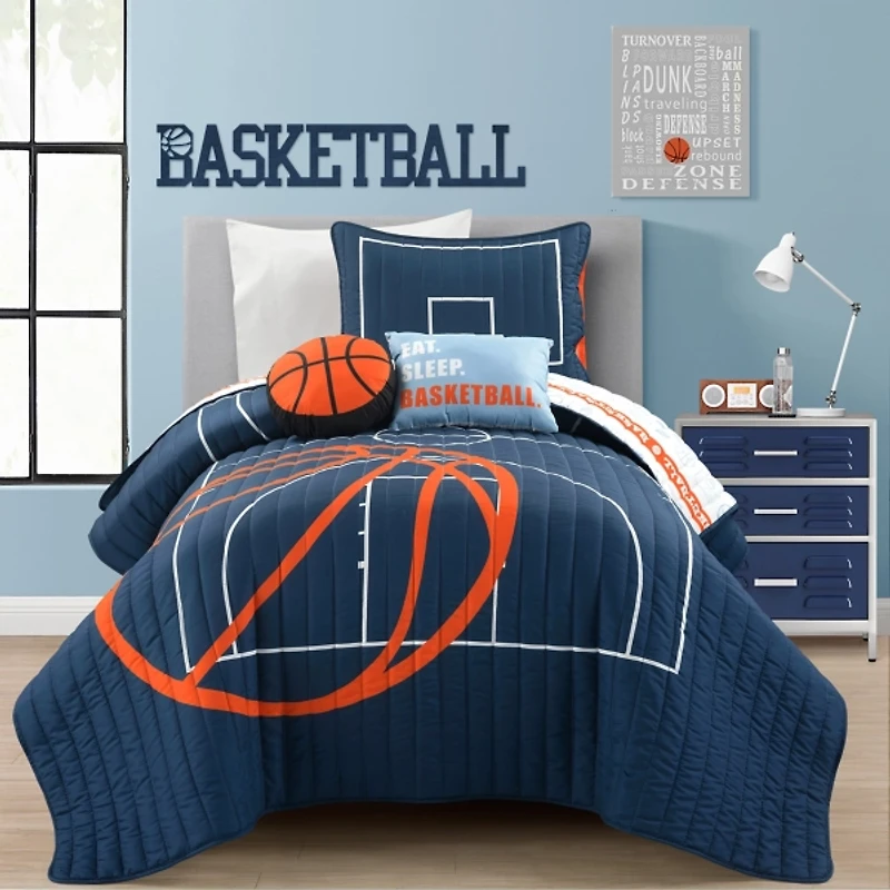 Navy Basketball Kids 4-pc. Twin Quilt Set