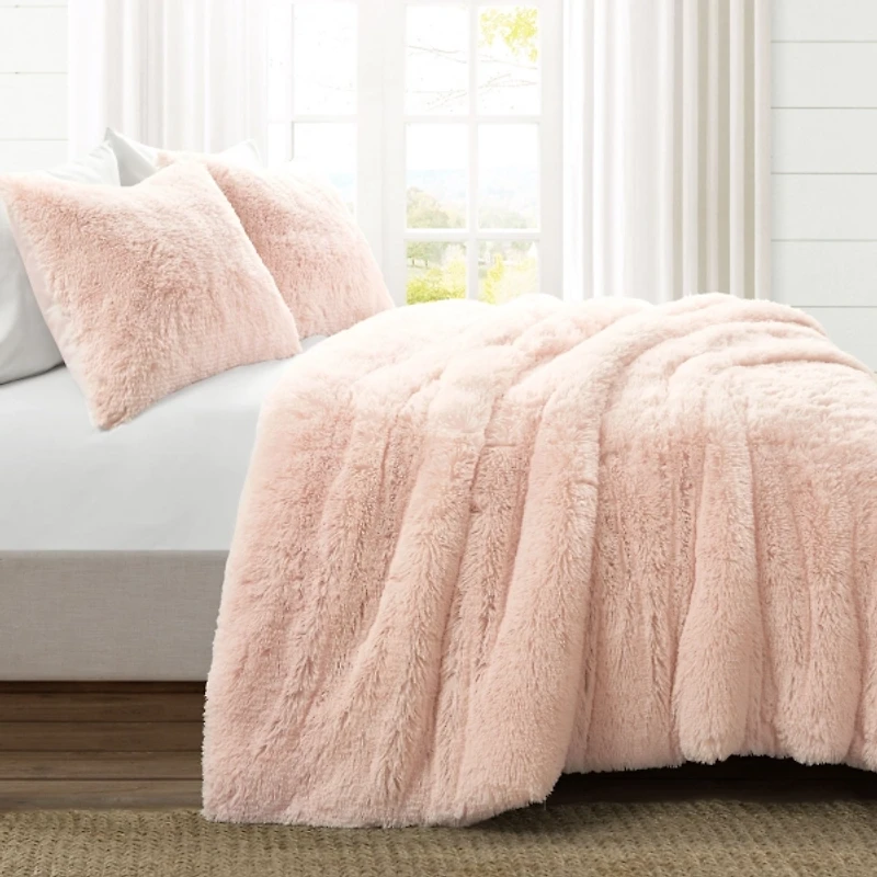 Pink Faux Fur 2-pc. Full/Queen Comforter Set