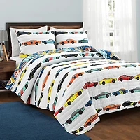 White Race Car Kids 2-pc. Twin Quilt Set