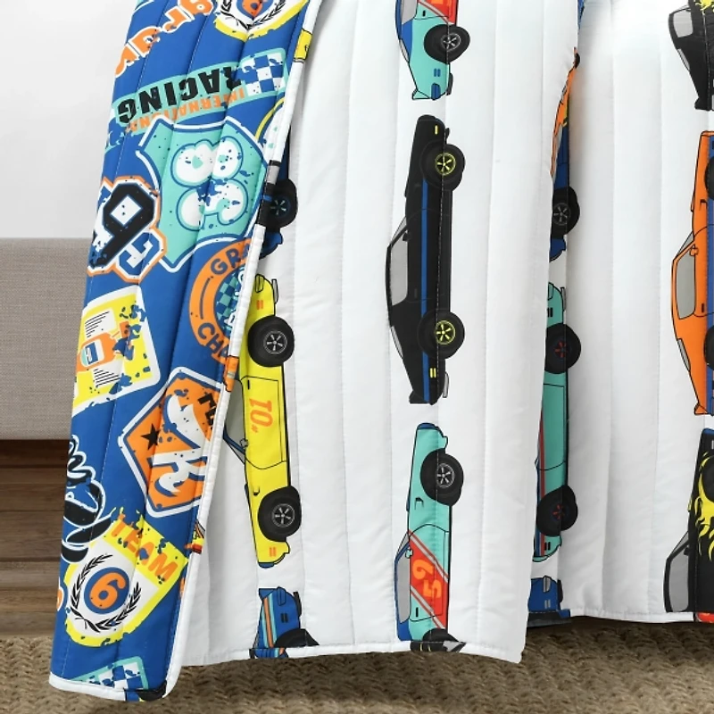 White Race Car Kids 2-pc. Twin Quilt Set