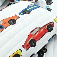 White Race Car Kids 2-pc. Twin Quilt Set
