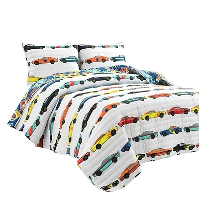 White Race Car Kids 2-pc. Twin Quilt Set