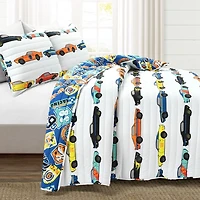 White Race Car Kids 3-pc. Full/Queen Quilt Set