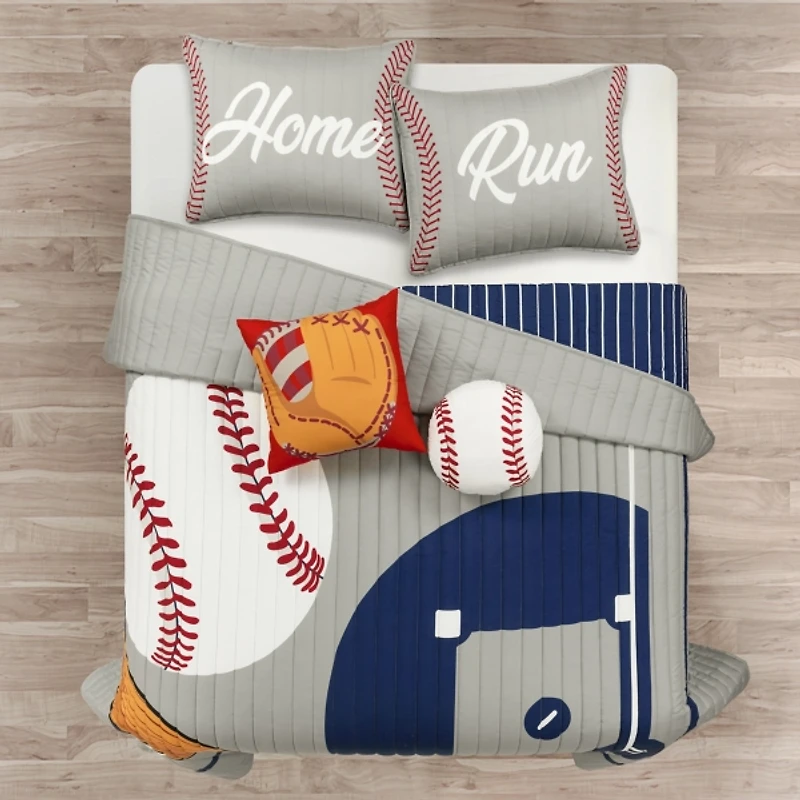 Gray and Blue Baseball 5-pc. Full/Queen Quilt Set