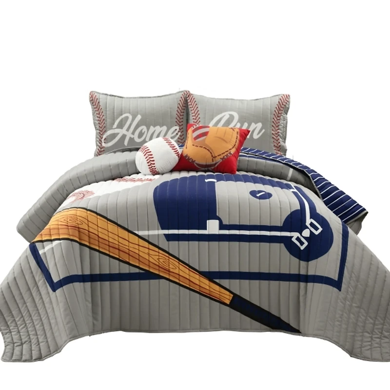 Gray and Blue Baseball 5-pc. Full/Queen Quilt Set