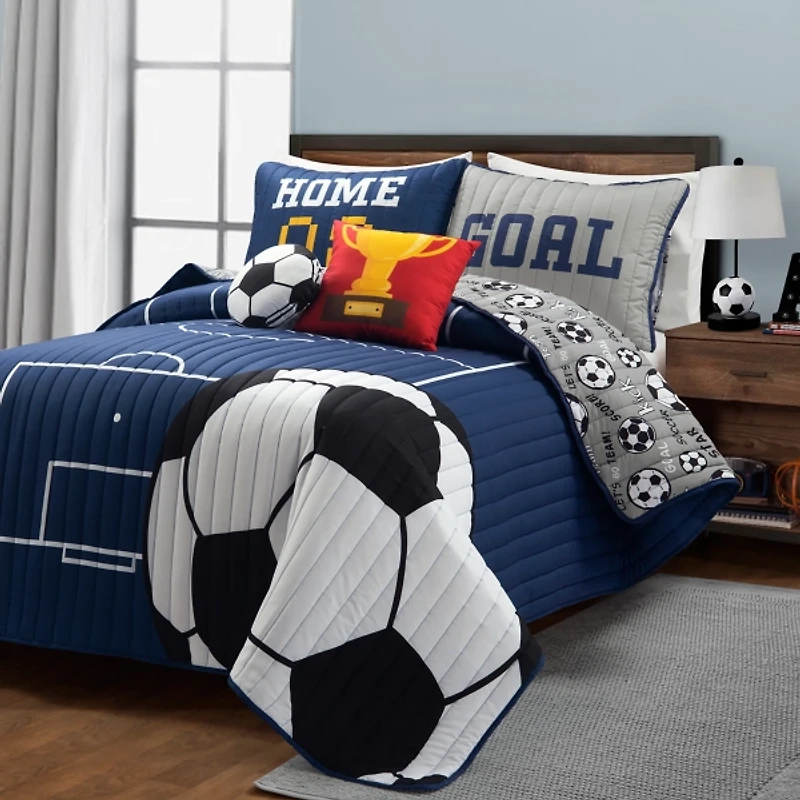 Navy Soccer Kids 5-pc. Full/Queen Quilt Set