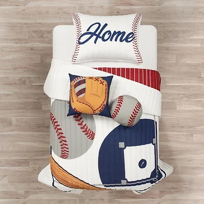 White & Red Baseball Twin 4-pc. Quilt Set